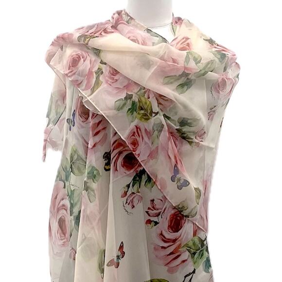 Dolce & Gabbana Floral Printed luxury lightweight silk scarf Shawl Pink Multi - Picture 1 of 11